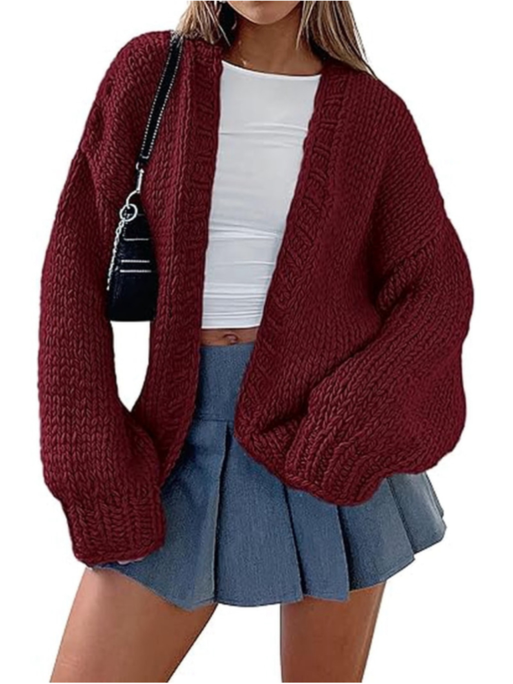 PrettyGarden Burgundy Chunky Knit Cardigan Sweater Size XL